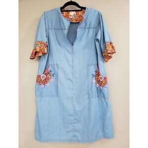Paulette Chicago Vintage 60s 70s FLORAL Mumu House Dress Lounge Mod Boho Chores